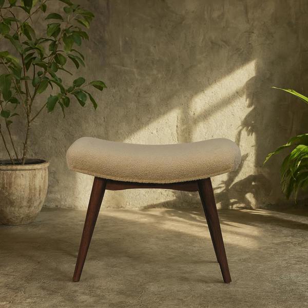 Wyld Haus Bolzano Caramel Boucle Cream Curved Bench