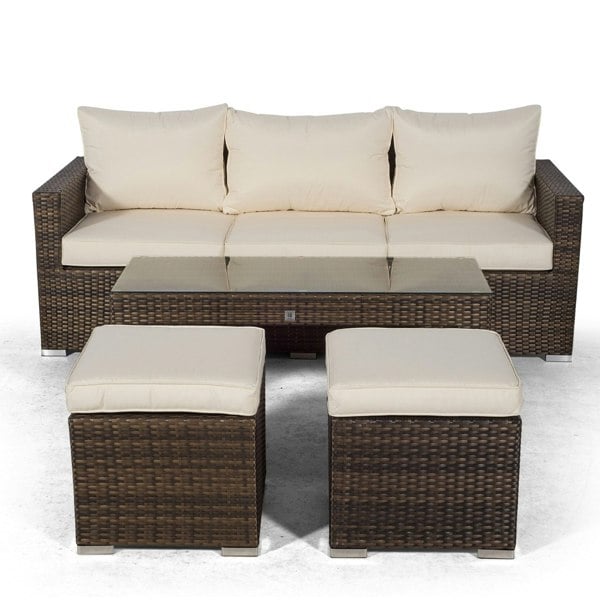 Giardino Sydney Rattan 3 Seater Sofa Set with Coffee Table and 2 Stools
