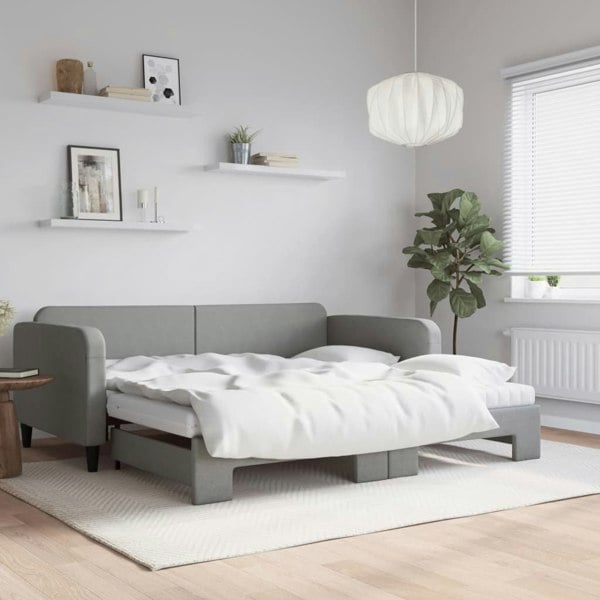 Berkfield Daybed with Trundle and Mattresses Light Grey 90x190 cm Fabric