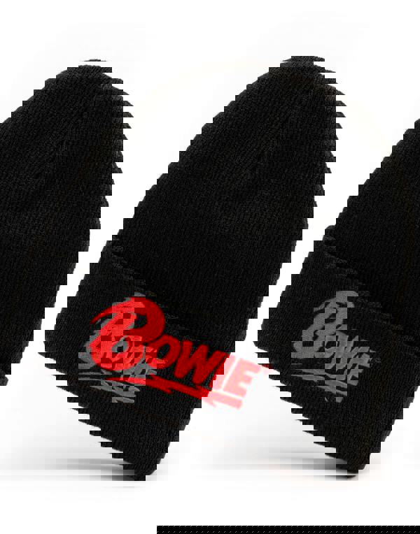 David Bowie Mens Black Logo Beanie Hat (One Size)