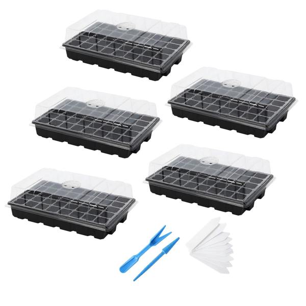TOQUE Seed Trays 5Pc Clear View With Lids 40 Cell Propagators For Plants Black