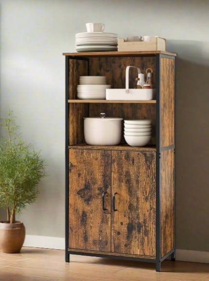 Modcraft Freestanding Storage Cabinet with Adjustable Shelf – Rustic Brown & Black Bookcase