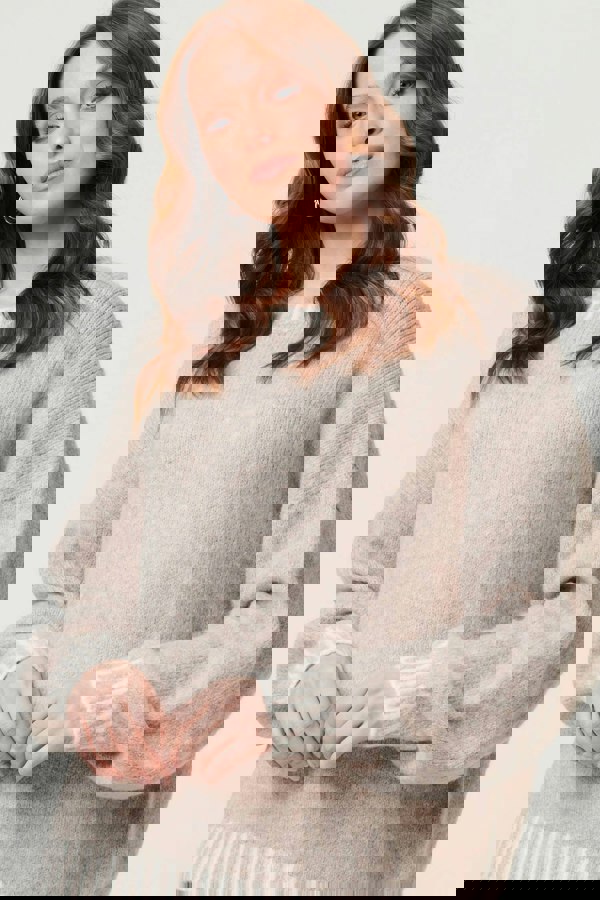 Grey | Contrast Trim Balloon Sleeve Jumper
