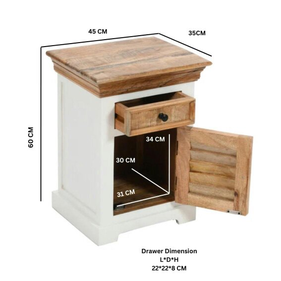 Wyld Haus Alington White and Natural Mango Wood Bedside Cabinet With Drawer and Door