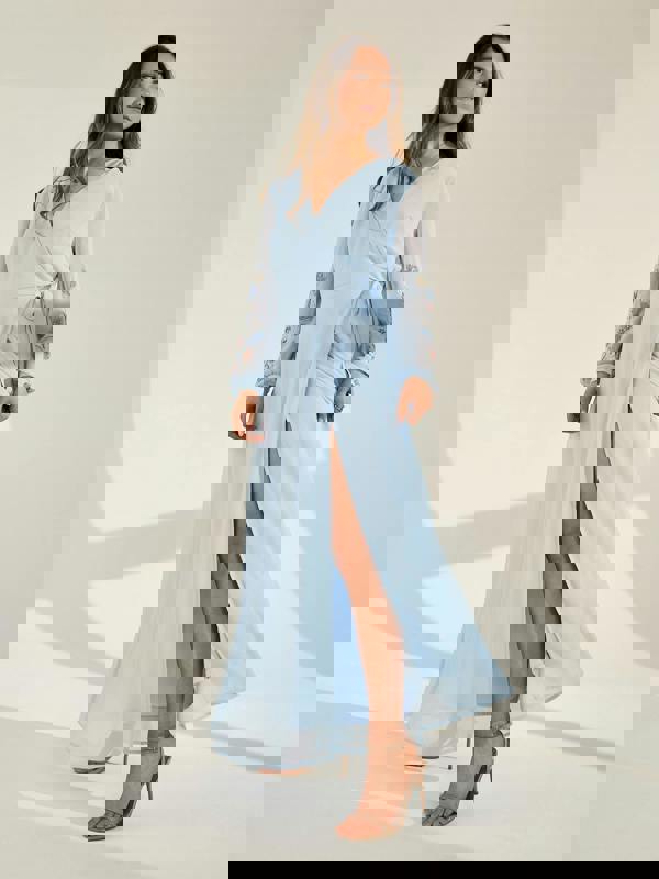 GWD Reena Wrap-Style Embroidered Blue Maxi Dress