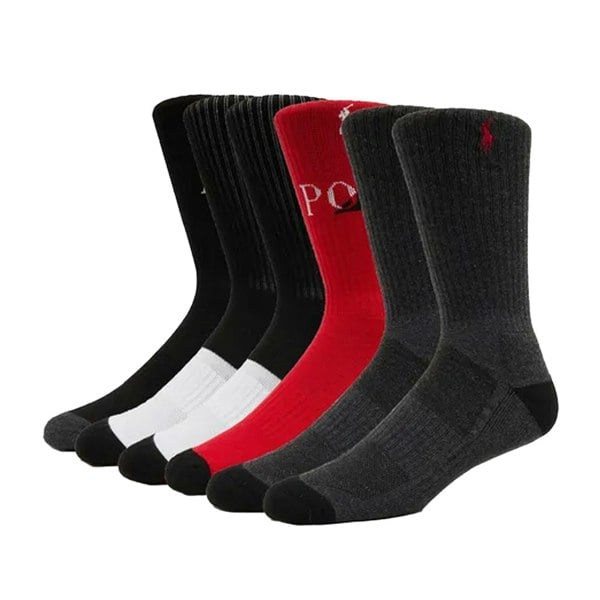 Ralph Lauren Mens Socks (Pack of 6) - Black/Red