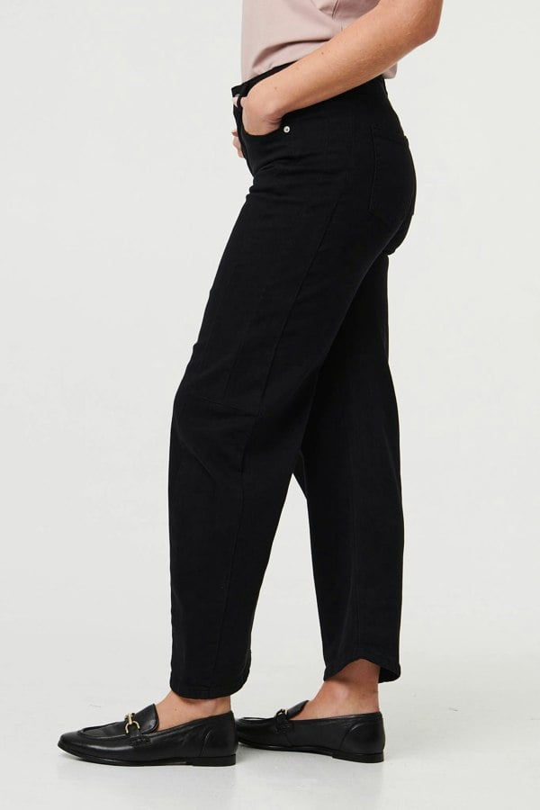 Black | High Waist Wide Barrel Fit Jeans
