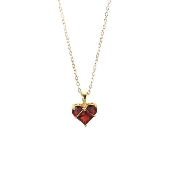 Say It With Ruby CZ Stone Heart Necklace - Yellow Gold