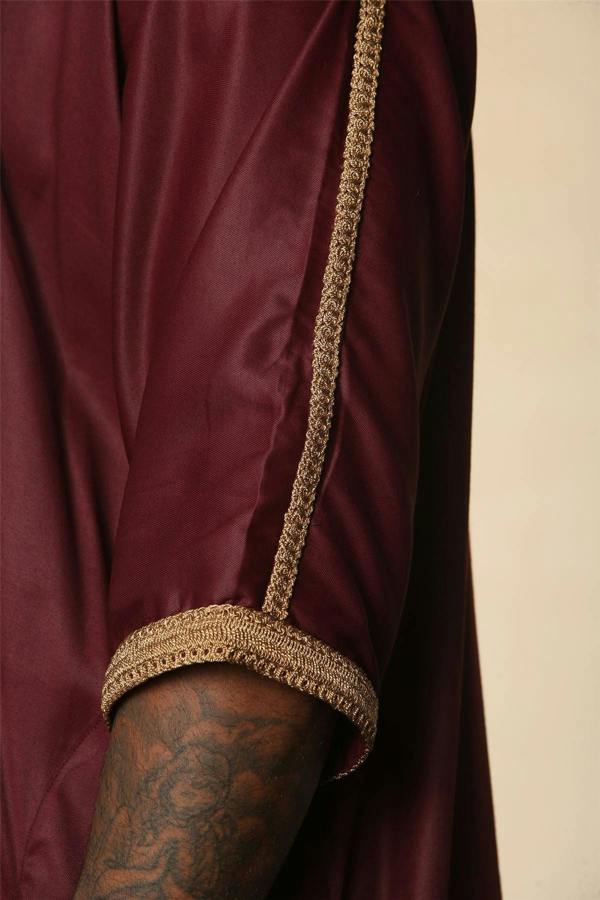 Infinity Leather Men's Burgundy Moroccan Thobe Jubba Robe Eid Djellaba Gandoura