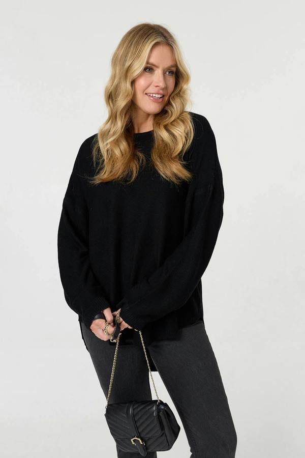 Black | Textured Batwing Long Sleeve Jumper
