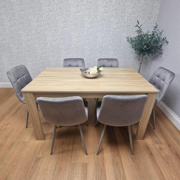 Kosy Koala Oak Effect Dining Table Set With 6 Grey Velvet Chairs Dining Room Furniture