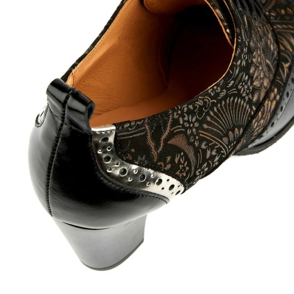 Embassy London Casino - Black & Gold - Women's oxford pump in 3 inch heel with brogue details