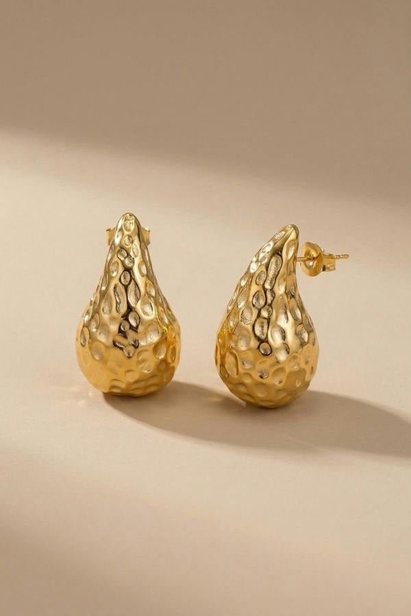 ARIIRA Marigold Hammered Gold Tone Teardrop Studs