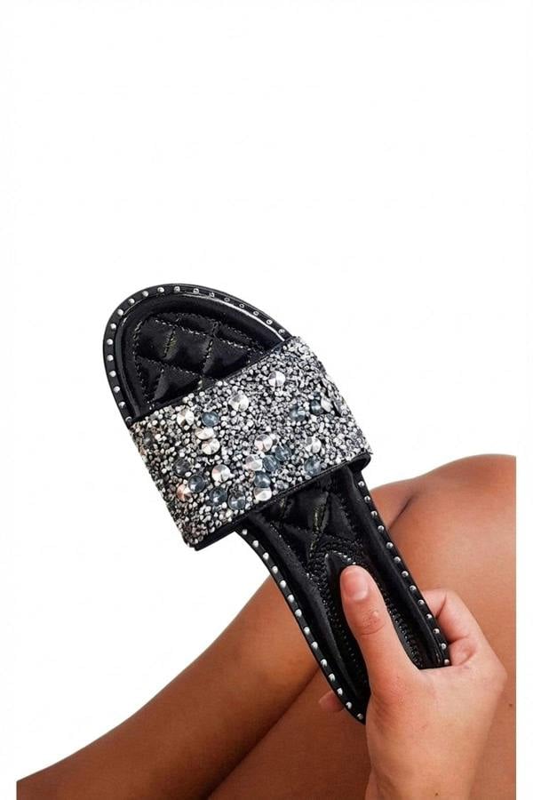 Sofie Embellished Slip On Sandals - Black_wb