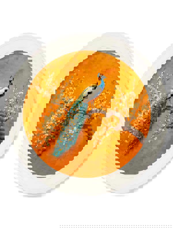 Exceptional Art Peacocks In Saffron Garden - Oxford Strong White Round Frame