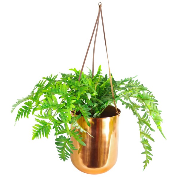 Leaf 60cm Hanging Copper Planter with Artificial Evergreen Fern Plant