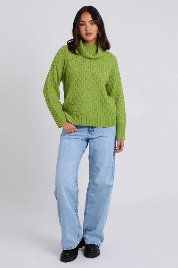 Urban Bliss Green Honeycomb Cable Roll Neck Jumper