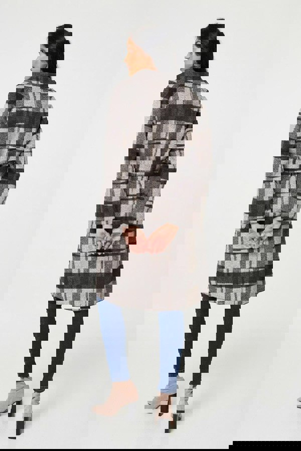 Brown | Checked Longline Coat with Belt
