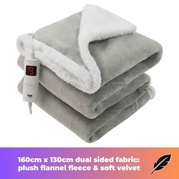 GlamHaus Heated Throw Electric Fleece Over Blanket Sofa Bed 160 X 130cm Tangerine