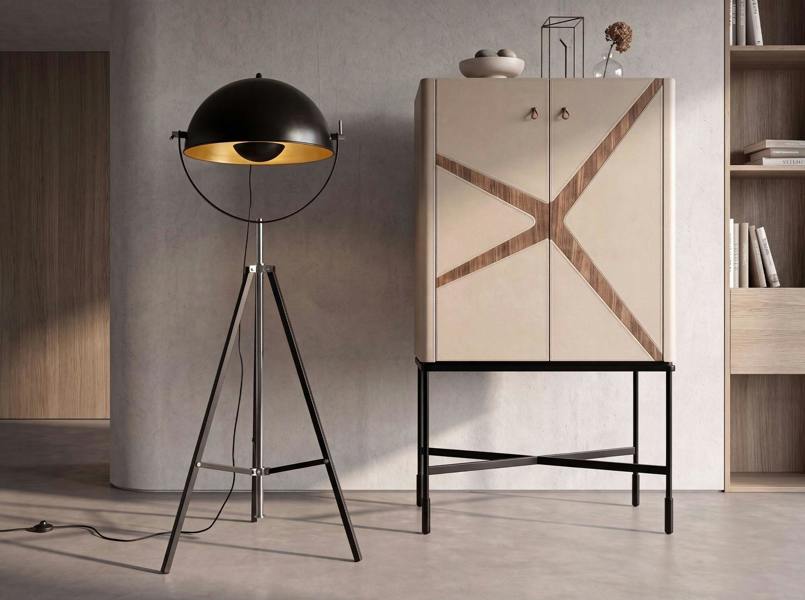 Angel Cerdá Floor lamp in black steel and polished gold steel 8105