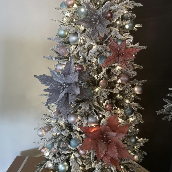 Samuel Alexander 68cm Silver Velvet Poinsettia Stem with 2 Flowers Christmas Decoration