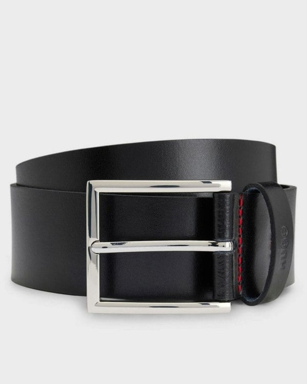 HUGO Giaspo Mens Leather Belt with Logo Keeper