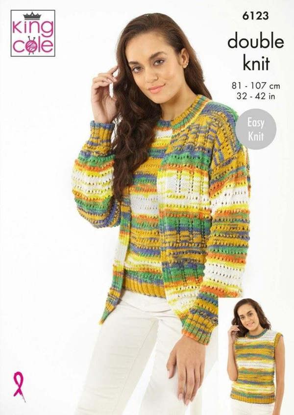 King Cole Tropical Beaches DK Knitting Pattern 6123, Cardigans, Sweaters for Women, 32 - 42 Inches - Easy