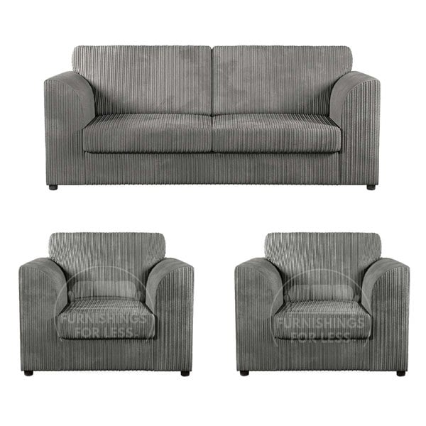 Luxor Full Jumbo Cord 3 Seater and 2 x Armchairs - Full Back
