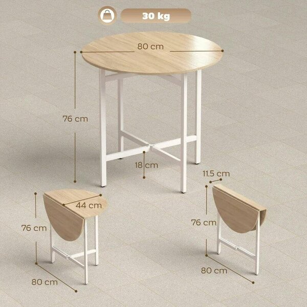 Folding Dining Table, Drop Leaf Extendable Kitchen Table for Small Spaces, Steel Frame, Natural Wood Finish