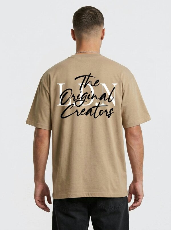 London Attitude Original Creators Oversized Heavyweight Streetwear Graphic T-Shirt - Sand