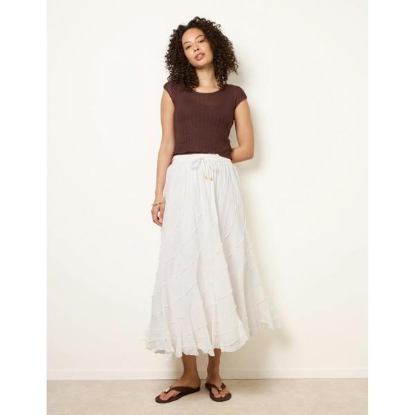 Blue Vanilla Panelled Overlocked Frill Maxi Skirt