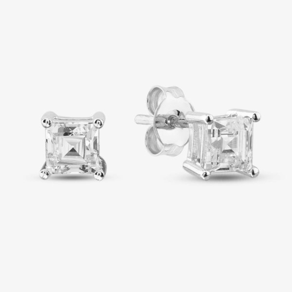 T. H. Baker Silver Princess Cut Cubic Zirconia Stud Earrings ZVE0S276