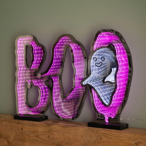 Samuel Alexander 60cm Light up Halloween BOO Infinity Decoration with Pink and White LEDs