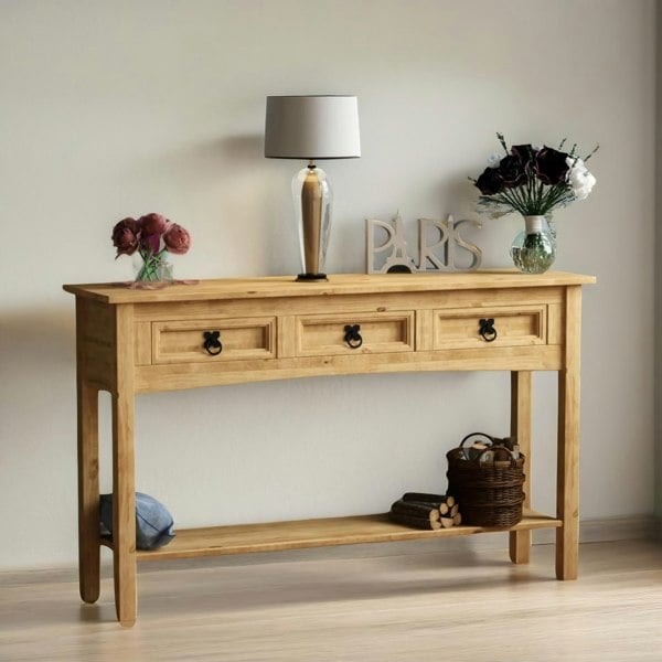 Rafaelo Mobilia Pine Hallway Console Table With 2 Drawers Brown