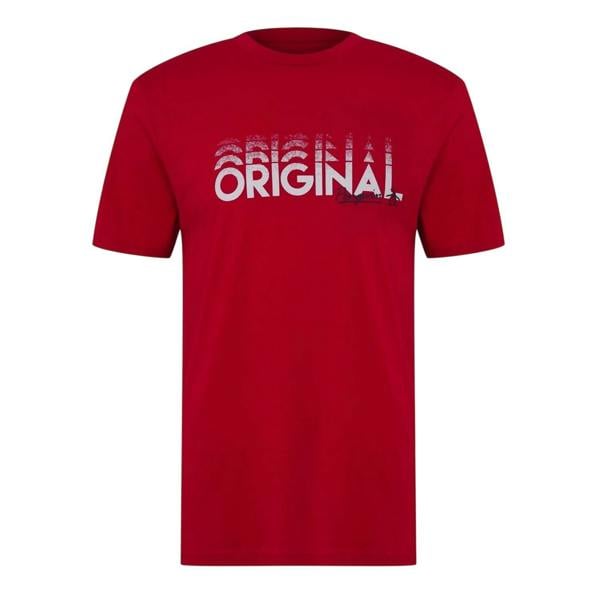 Original Penguin Mens Lettering Crew Neck Regular T-Shirt - Salsa - 