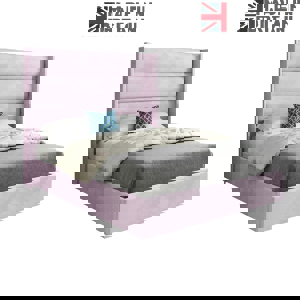 Casa Magna Nuno Straight Winged Upholstered Soft Velvet Bed Frame - Pink