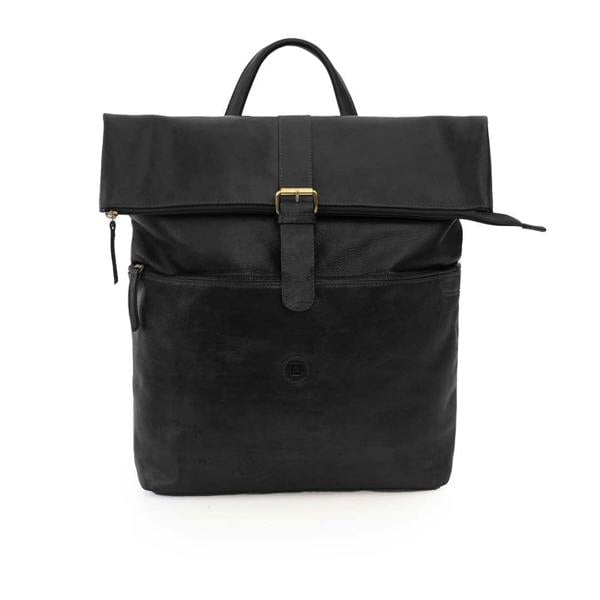 Black leather roll top backpack