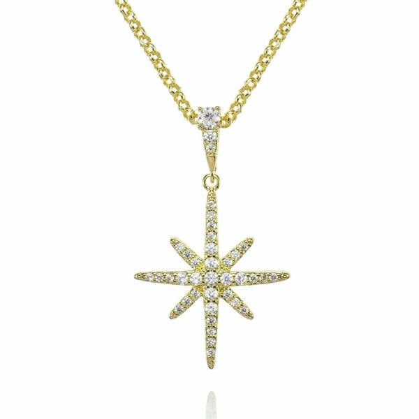 North Star Gold Pendant Necklace with Cubic Zirconia - namana.london