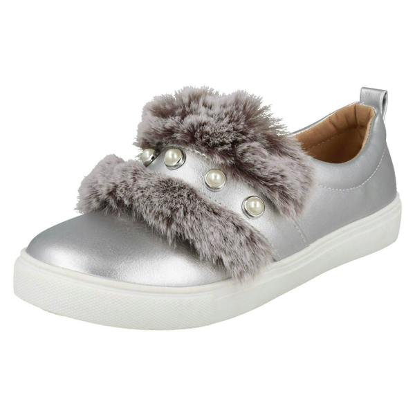 Spot On Girls Spot On Faux Pearl Strap Fur Trim Shoes