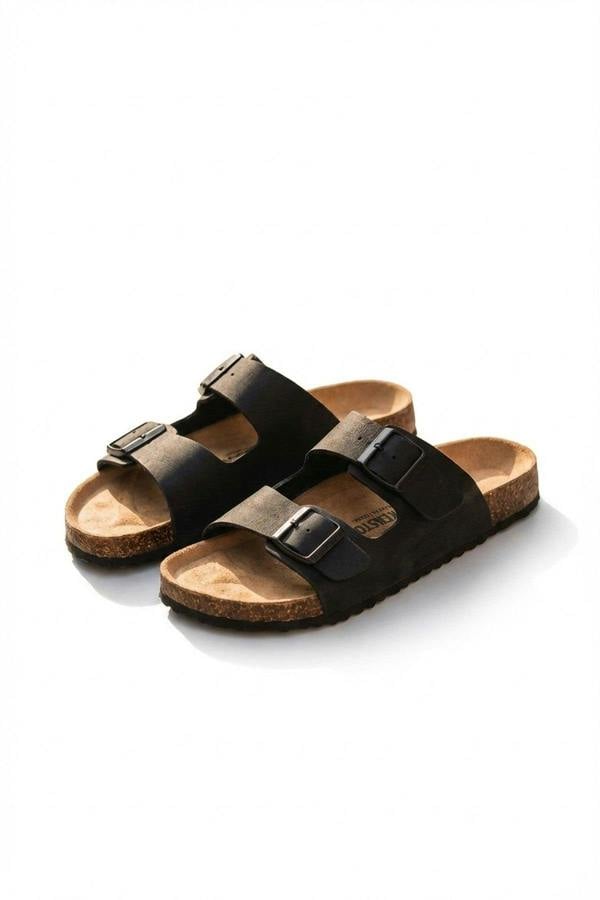 Harper Womens Double Buckle Cork Slide Sandals - LIGHT BROWN_wb