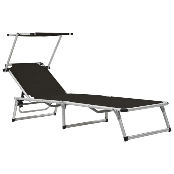 Berkfield Folding Sun Lounger with Roof Aluminium and Textilene Black