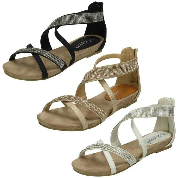 Savannah Ladies Savannah Low Wedge Diamante X Strap Sandals