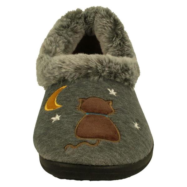 Padders Ladies Padders Slippers With Cats Motifs With A Faux Fur Trim Anna