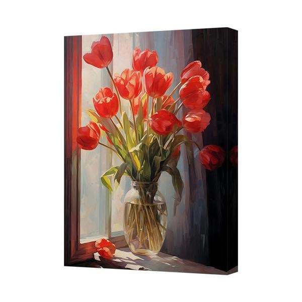 Benjamin Tate Design Red Tulips In Vase Canvas Wall Art Print UK Handmade