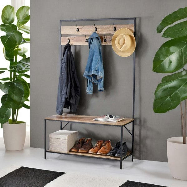 Rafaelo Mobilia Industrial Coat Rack Stand With 2 Shelves & 7 Hooks