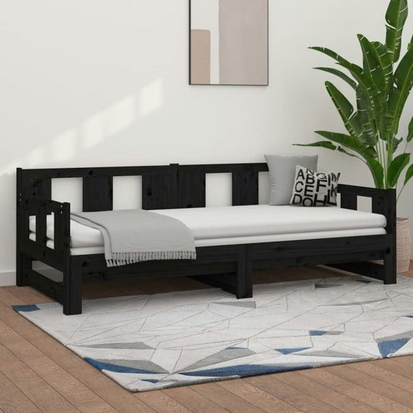 Berkfield Pull-out Day Bed Black Solid Wood Pine 2x(80x200) cm