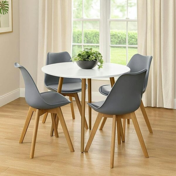 Kosy Koala Dining Table And 4 Chairs Grey Round Table With 4 Grey Plastic Chairs Dining Room Furniture - White - Table + 4 grey tulip chairs