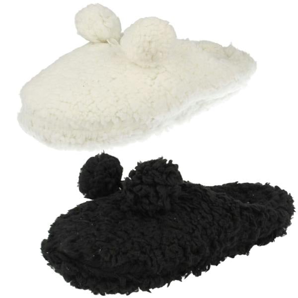 Eaze Ladies Eaze Fluffy Pom Pom Front Slippers