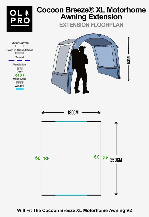 Cocoon Breeze® XL Motorhome Awning Extension - Grey OLPRO