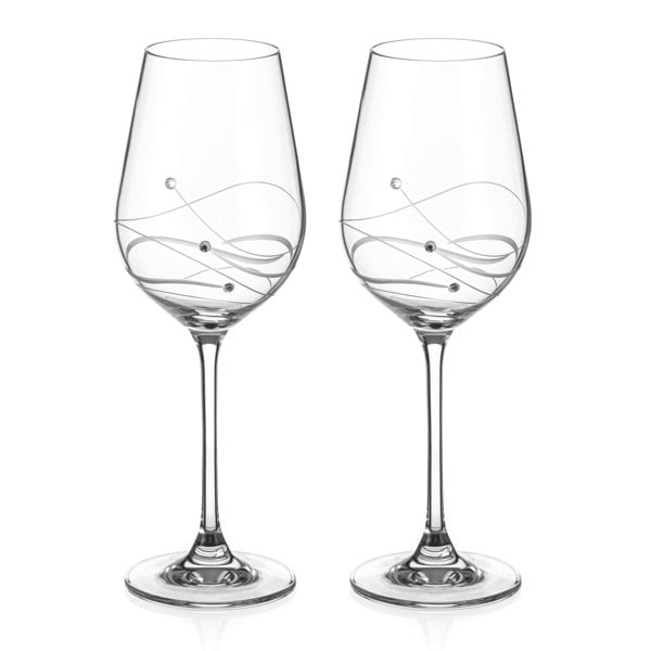 Diamante White Wine Glasses with ‘Bliss' Design - Set of 2